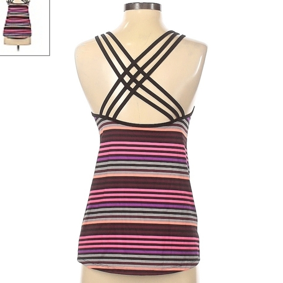 Gap Fit Pink Striped Athletic Tank Top Women's Small S Strappy Criss Cross Back - Picture 3 of 7